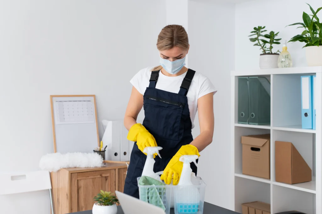 person taking care office cleaning