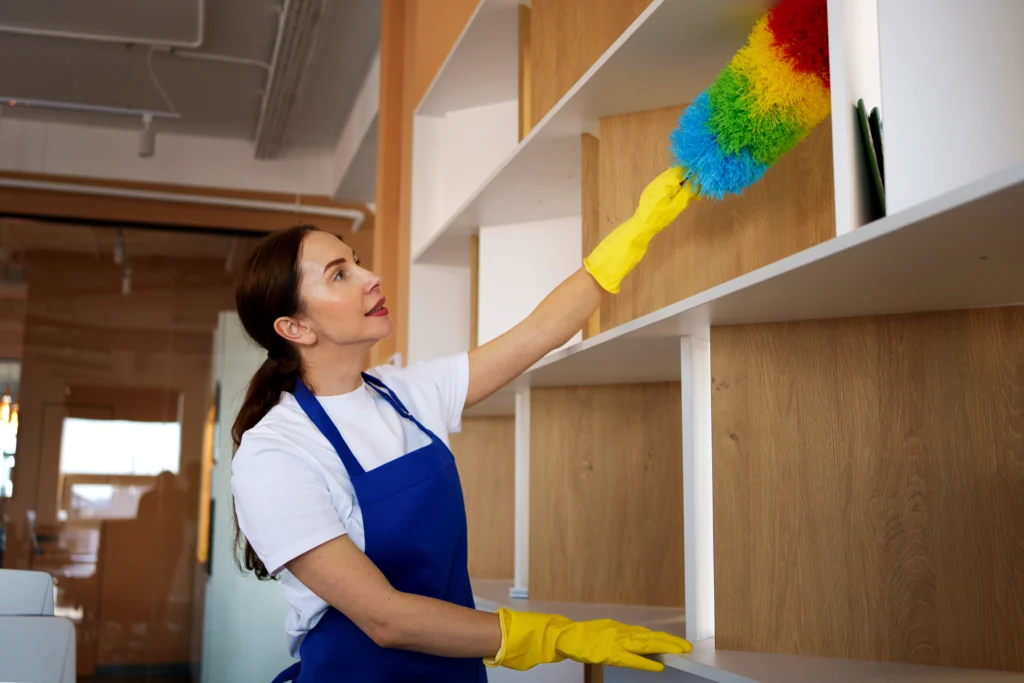 professional cleaning service person cleaning office