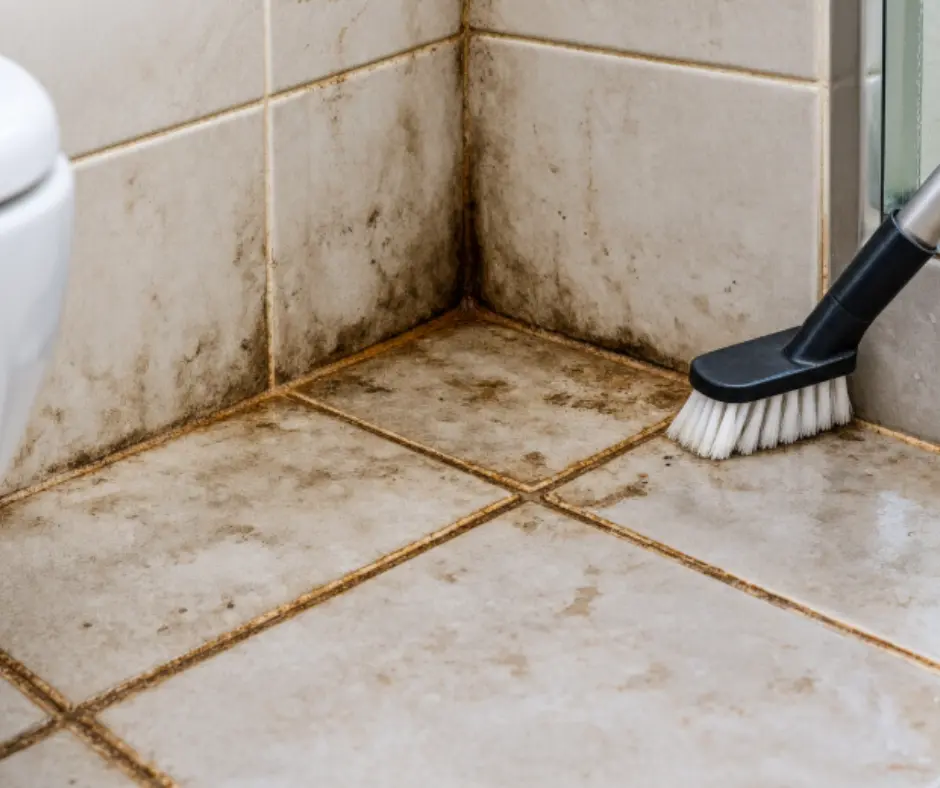 Dirty and stained bathroom tiles and grout in Melbourne before professional cleaning